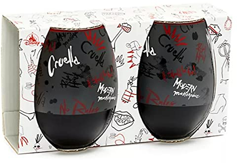 Disney 101 Dalmatians Cruella Pair of Black Glass Tumbler Cups