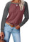 Yming Frauen Gestreifte Raglan Langarm Mode T-Shirt Rundhals Casual Baseball Tee Tops Solid Cross Front T-Shirt Ziegelrot XL