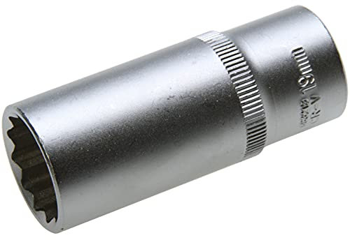 19 mm Lange 12-kant/Zwölfkant Steckschlüssel-Einsatz/Stecknuss Nuss Vielzahn (Doppel-6-kant) 3/8-Antrieb (Chrom-Vanadium-Stahl)