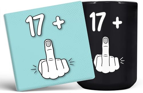 Mug Monster - Tazza per 18° compleanno, I Am 17 + 1, regalo per 18 anni, tazza da caffè/tazza in ceramica, regalo per uomini o donne, tazza extra grande e gigante disponibile, tazza nera e