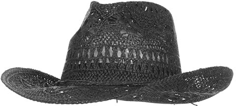 GEMVIE Cowboy Cowgirl Summer Straw Hat Wide Brim Hollow Out Cowboy Beach Sun Hats for Women Ladies Black