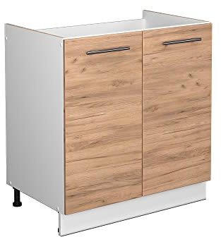 Vicco Spülenunterschrank Fame-Line, Goldkraft Eiche/Weiß, 80 cm ohne Arbeitsplatte