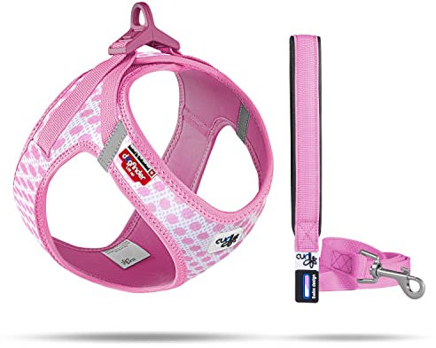 Vest Harness curli Clasp Air-Mesh Pink-Circles 3XS & Leash M