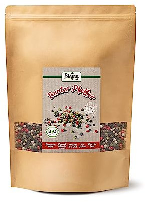 Biojoy Poivre de différentes couleurs BIO (1 kg), entier, Mélange de grains de Poivre (blanc, rose, vert, noir)