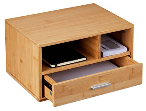 Relaxdays Schreibtisch Organizer, 1 Schublade, 2 Fächer, HxBxT: 22 x 40 x 31 cm, Bambus, Tisch-Organizer für Büro, Natur