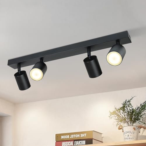 ZMH LED Deckenleuchte Schwarz Deckenstrahler: GU10 Deckenlampe Spots 4 Flammig 350°Schwenkbar Deckenspots Modern Flurlampe Industrial Wandstrahler für Wohnzimmer Schlafzimmer Küche Ohne Leuchtmittel