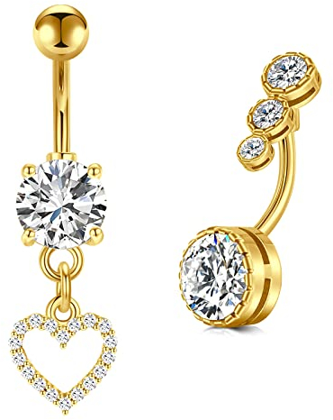 VCMART 2er Bauchnabelpiercing Gold 10mm Chirurgenstahl Herz Bauchpiercing Piercing Bauchnabel Ring Damen