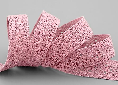 15 m x 15 mm Spitzenband FLORENCE Altrosa Rosa Spitze Häkelband 100% Baumwolle Natur Dekoband gehäkelt Spitzenborte abbaubar umweltfreundlich zum Nähen und Dekorieren