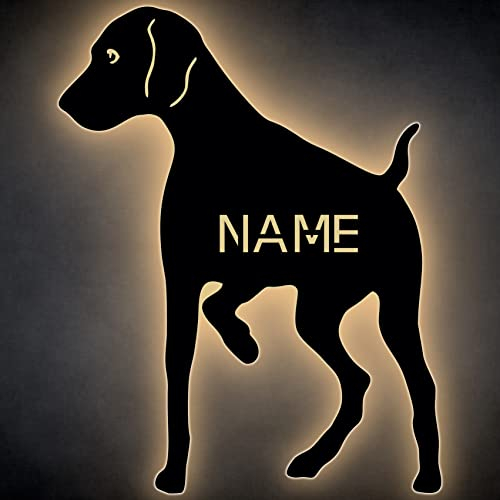 LEON FOLIEN Led Labrador Hund Deko-Leuchte Nachtlicht Lampe mit Name DOG Schlummerlicht Lasergravur aus MDF Holz Geschenk Wandschild Deko Lampe - Schäferhund