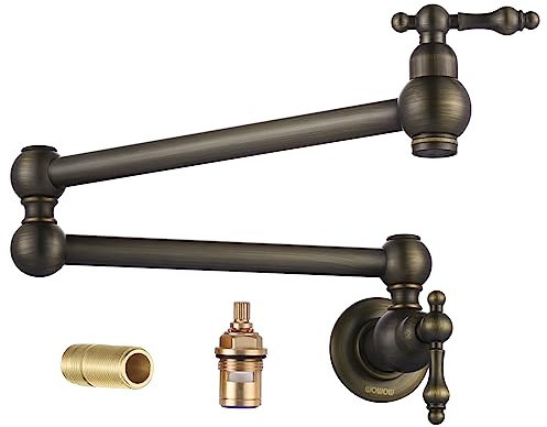 Topffüller Wasserhahn Antik Bronze Herd Wasserhahn WOWOW Massives Messing Küchenspüle Topffüller Wasserhahn Wandhalterung Klapphahn Vintage Viktorianischer Topf Füllhahn mit Doppelgelenk Schwinge