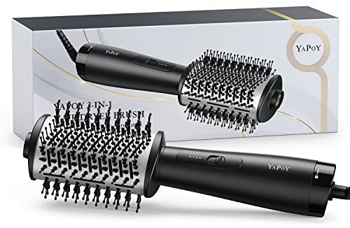 YAPOY Haartrockner Bürste und Volumizer 2-in-1 - Schnelleres Trocknen, Styling und Volumen mit leistungsstarker Luftzirkulation, ovaler Bürstenkopf und 3 Temperaturstufen