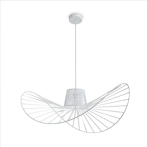 Paco Home Pendellampe Hängeleuchte Vertigo Wohnzimmer Esszimmerlampe Schlafzimmer Pendelleuchte Modern Vintage Hut E27, Farbe:Weiß (Ø90cm), Leuchtenart___Farbe:Pendelleuchte - Weiß