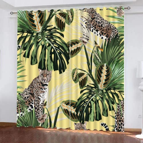 GIOVIA 3D Leopard Gardinen Abdunkelnde Tropisch Dschungel Kindervorhänge Vorhang mit ösen 2er Set Vorhänge Blickdicht Verdunkelungs für Kinderzimmer Schlafzimmer Wohnzimmer B 200 X H 160 cm