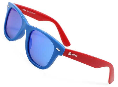 ATOM Polarized 100% UV Protection Kids Sunglasses - Aged between 5-12 Years Children Sunglasses for Boys and Girls (Blue Lens, Blue & Red)