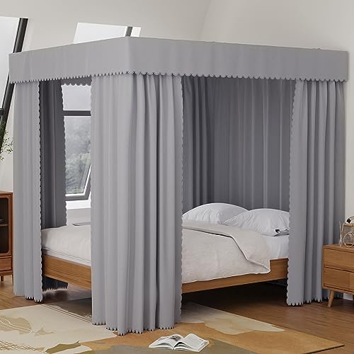 Kmhesvi Graue Betthimmel-Vorhänge – 4 Eckpfosten, Bettvorhänge, Baldachin, Queen-Size-Bett, Baldachin, Vorhänge für Erwachsene und Mädchen, Schlafzimmer, Dekoration (Grau, Queen-Size)