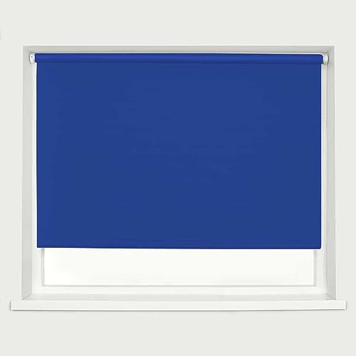 Electric Blue Blackout Roller Blinds Thermal Blackout Material Metal Brackets & FIttings 25mm Roller Tube Easy Fit Child Safe Bedroom Office90cm Width x 160cm Length