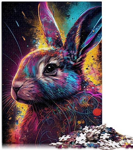 Buntes, süßes Kaninchen Puzzle, 1000 Teile, für Erwachsene, Holzpuzzle für Erwachsene und für Familienspaß und Spieleabende, 29,5 x 19,7 Zoll/75 x 50 cm.