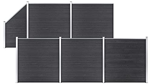 GuyAna WPC Zaun-Set 5 Quadrate + 1 Schräge 965x186 cm Grau Sichtschutzzaun Palisadenzaun Zaun Sichtschutz Gitter Gartenzaun Komplettset