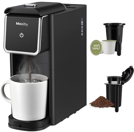 Mecity Mini Coffee Maker, Single Serve, One Cup Coffee Machine for K Cup Ground Coffee, Tea, 6 to 12 Oz Brewer For Home Use, RV, Apartment, Auto Shut Off 120V 1000W
