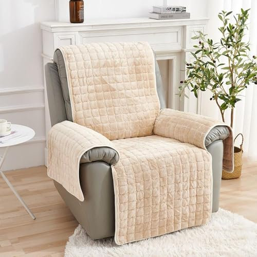 XRDSHY Sofa Armlehnenbezüge, Sesselschoner Sesselauflage, Fernsehsessel Schutzbezug Anti-Rutsch, Block Angeschlossene Sofamatte für Zuhause mit Kindern und Haustieren Hund,Beige1-1 Sitz(53 * 190cm)