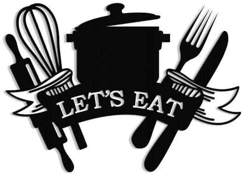 XORT Küche Metallschild, Metall Küche Wandkunst Let's Eat Schild für Zuhause Küche Esszimmer Wohnzimmer Hängende Plakette Dekoration (Schwarz - Eat Schild, 35,6 x 25,4 cm)