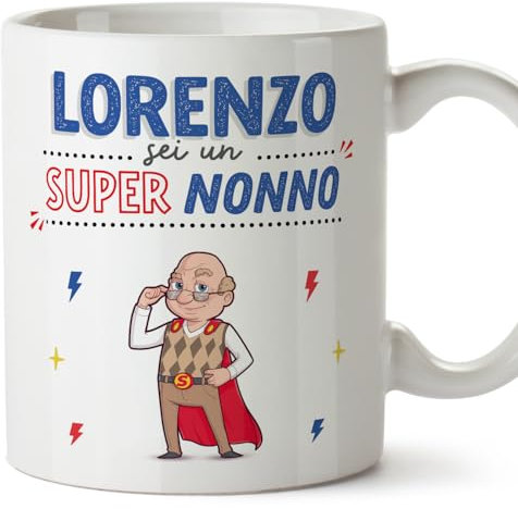 Mugffins Tazza Personalizzata in ceramica per NONNO 11 oz / 350 ml - In italiano - Sei Super! - Idea regalo per compleanno, anniversario, natale