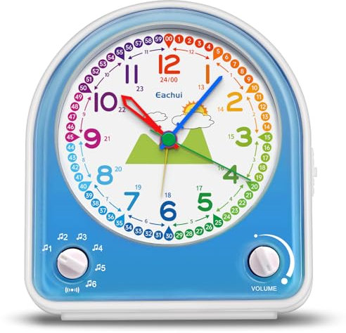 Eachui Analog Wecker für Kinder mit Schlummerfunktion, Nachtlicht, Einstellbarer Lautstärke und 7 Alarmtöne, Quarzwecker ohne Ticken mit Klarem Zifferblatt für Jungen Mädchen (Blau)
