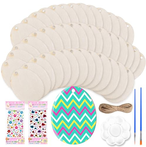 Funmo 30 Stück Holzanhänger Ostern Basteln, Unvollendete Ostereier zum Bemalen, DIY Basteln zum Bemalen Holzaufhänger, Aufhängen Osterdekoration, Ideal Geschenke Kinder