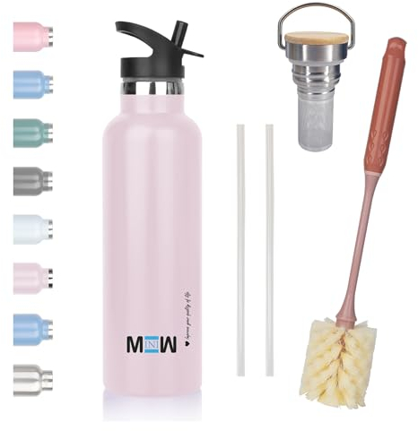 MINIW Borraccia in acciaio inossidabile 500ml 750ml, Borraccia senza BPA, Borraccia isolata a prova di perdite, Thermos isolato, Borraccia per Sport, Palestra, Scuola, Viaggi (rosa 0,5 L)