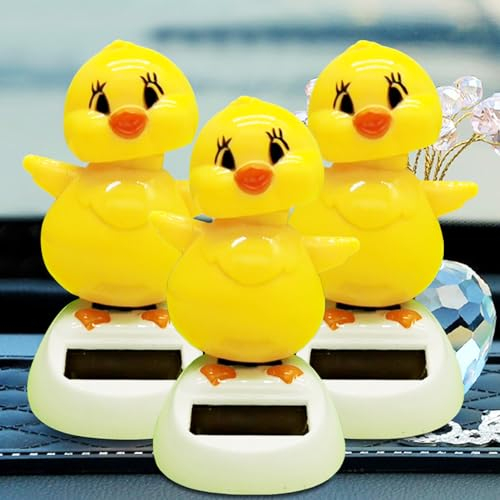 Recitem Auto Solar Wackelfigur Kleine Enten & Hase, Solar Wackelfiguren Tanzende Enten, Hase Solarfigur Statue Auto Armaturenbrett Deko Ornamente, Solarfigur Wackelfigur für Auto Haus Büro (3 Enten)