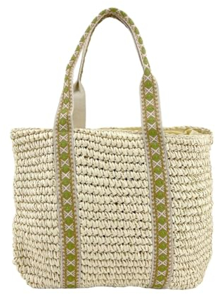 MODELISA - Bolso Shopper Hombro Grande Rafia Paja Playa Mujer (Beige)