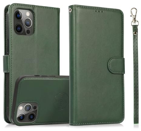 Beajew Hülle für iPhone 12 mini [Abnehmbar] 2-IN-1 Magnetische Schutzhülle [Kabelloses Laden] RFID Blocker Klapphülle Handyhülle Kompatibel mit iPhone 12 mini,Grün