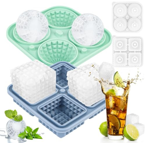 2 Piezas Cubiteras para Hielo con Tapa, Molde para hielo de silicona, Molde bola de hielo diamante,Molde de hockey sobre hielo repetido, sin BPA，para Bebidas Frías，Whisky, Cóctel, Jalea y Pudín