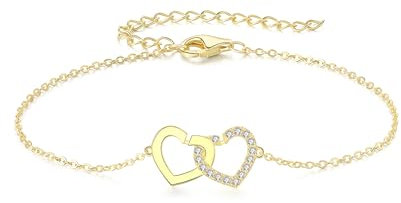 GW Armband Damen mit Herz Anhänger Zirkonia Silberarmband Damen Schmuck Geschenke für Frauen Mama Beste Freundin (Gold)