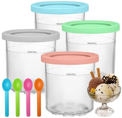 HOVCEH Creami Behälter für Ninja, 4 Stück Eisbehälter für Speiseeis, Creami Eismaschine Behälter mit Deckel, BPA Free Creami Deluxe Behälter, Eiscreme Behälter für Ninja Creami NC299AM C300s Series