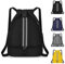 MEYDLL Turnbeutel, Große Kapazität Sportbeutel, Rucksäcke mit Kordelzug, Wasserresistente Sportrucksack mit Reflektierender Streifen, Gym Bag mit Zwei Seitentaschen für Damen und Herren(Schwarz)