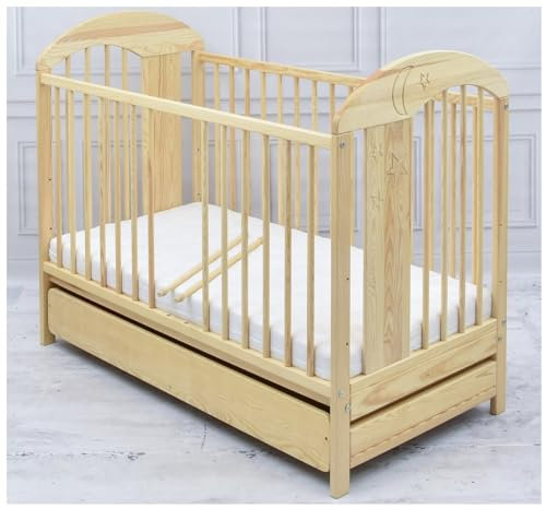 Generisch Baby Delux Babybett 60x120 cm mit Matratze und Schublade Ida Kiefer Massivholz 3-Fach höhenverstellbar Schlupsprossen (mit Aloe Vera Komfort Matratze 60x120x10 cm)