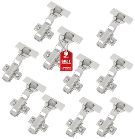 SOTECH SMOOTH 10 piezas Bisagras de cierre suave 105° tope central T52 con placas de montaje, tapas, tornillos y montaje rápido KLIP, probadas con 50.000 ciclos