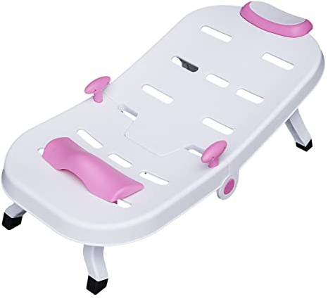 Faltbarer Shampoo-Stuhl, faltbarer Shampoo-Bett-Salon-Sitz, mit Armlehnen, einziehbaren Kopfstützen und verstellbaren Sitzkissen, kann flacher Shampoo-Stuhl, rosa weiß liegen