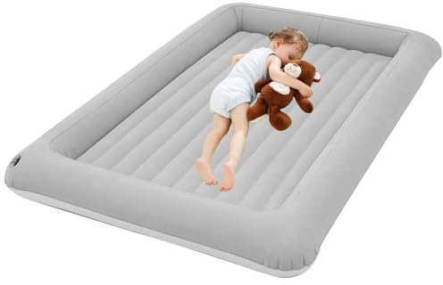 Smileshiney Aufblasbares Kinderbett - Zusammenklappbares aufblasbares Luftbett mit erhöhtem Rahmen,Reise Isomatte Aufblasmatratze mit abnehmbarem Innenpolster Kinder Luftmatratze für Flugzeug