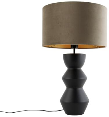Qazqa Design Tischleuchte mit Schirm, Tischlampe - Alisia - Schwarz Gold, Rund, max. 40W, Geeignet für LED, 60cm, Ideal als Flur, Küche lampe, Schlafzimmerlampe und Wohnzimmerlampe
