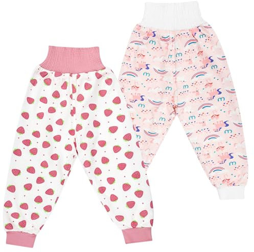 FLYISH DIRECT Unterhose zum Sauberkeitstraining für Mädchen, wasserdicht, Lernhose, hohe Taille, Lernrock, für Kinder, 2-teilig, waschbar, 5 – 7 Jahre, Erdbeeren, L