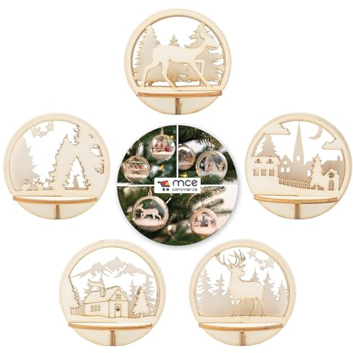 5 Motive Holz Steckteil Winterwald für MCE-Commerce Acryl Kugel 8 cm, Natur