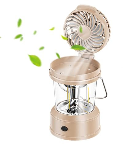 Ventilador de camping con luz, ventilador de camping recargable - Ventilador de escritorio portátil plegable,Luz de camping plegable para ambiente de estancamiento en tienda, luz cálida, uso