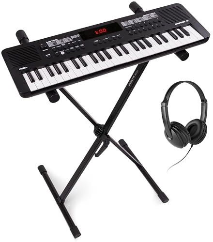 Max Rhapsody49 Clavier Électronique 49 Touches avec Casque Audio et Stand, Synthétiseur Enfant, Différents Modes d'Apprentissage, Deux Haut-parleurs intégrés, Idéal pour Démarrer votre Apprentissage