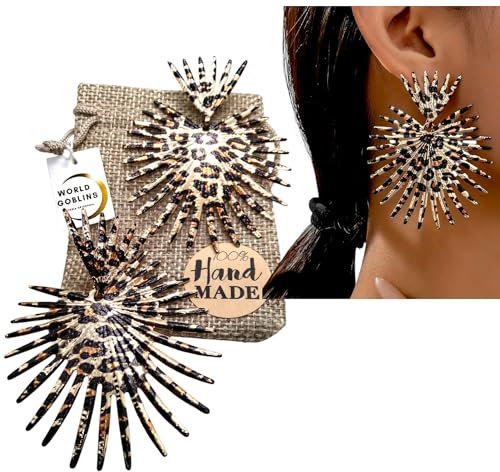 Pendientes Grandes Estampado Leopardo para Mujer con Diseño Corazón Espinoso Chapado Oro 18K | Ligeros y Elegantes para Regalo | Regalos Originales, Moda 2025 (Leopardo New)