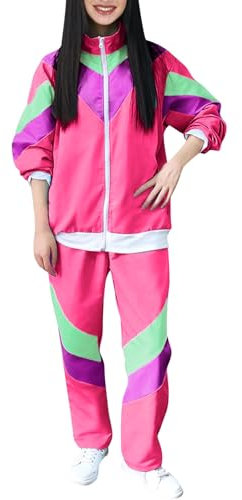 Generisch Damen 80er 90er Jahre Outfit Kostüm Rot Tutu Damen Tops Neon Shirt 80s Aerobic Outfit Kleidung Bunte Stulpen Damen Tüllrock Orange Damen Midi