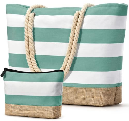 oscaurt Strandtasche Badetasche XXL Shopper Tasche Damen Umhängetasche Wasserdicht Beach Tote Bag mit Reißverschluss Faltbare Reisetasche Travel Bag Sporttasche (Leer-Grün)