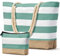oscaurt Strandtasche Badetasche XXL Shopper Tasche Damen Umhängetasche Wasserdicht Beach Tote Bag mit Reißverschluss Faltbare Reisetasche Travel Bag Sporttasche (Leer-Grün)