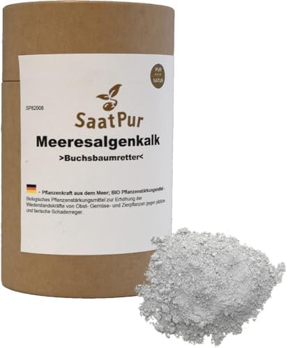 SaatPur 0,8 Kg Meeresalgenkalk - Buchsbaumretter - Pflanzenkraft aus dem Meer – BIO-Pflanzenstärkungsmittel in Voorratsdose
